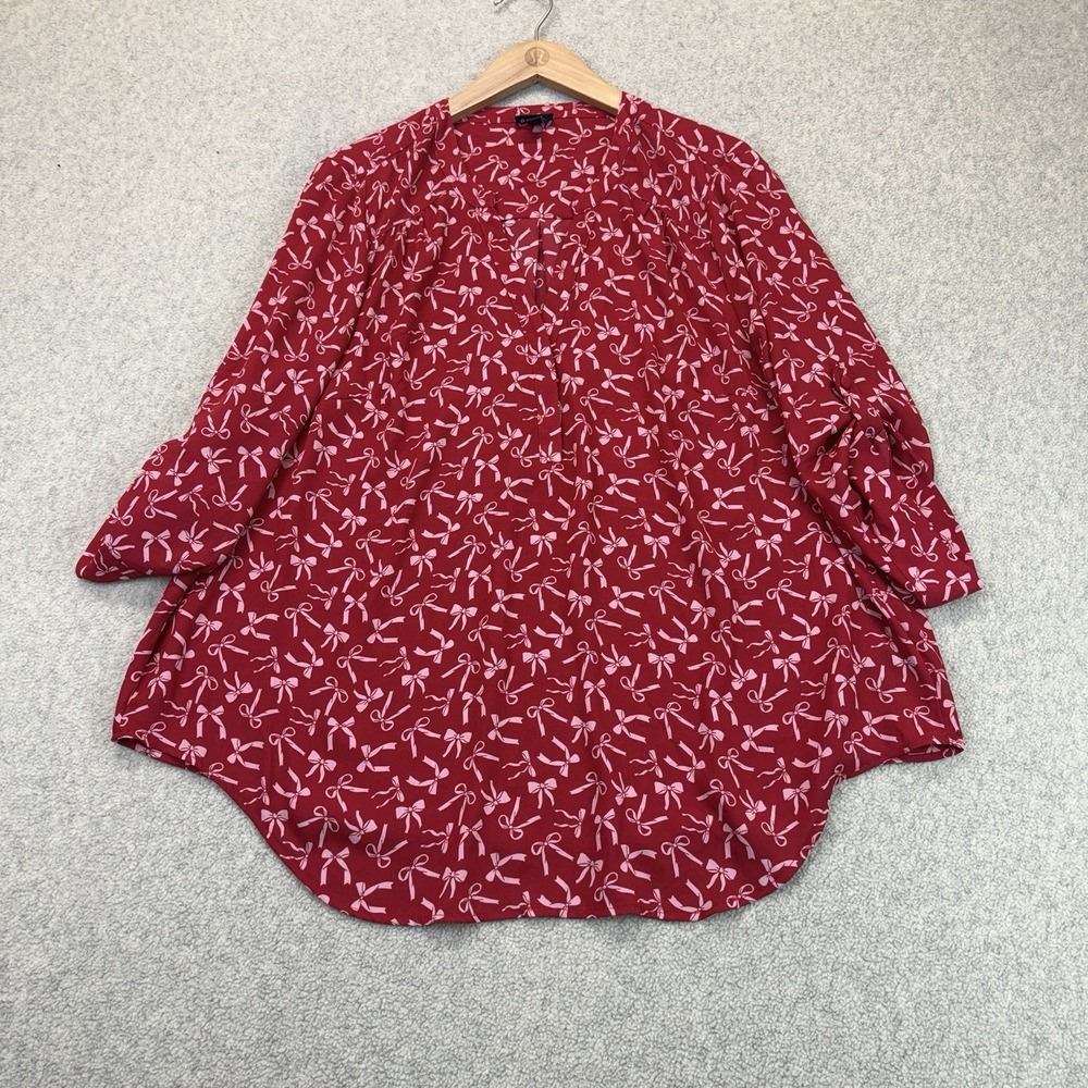 Torrid Harper Red Bow Print V Neck Blouse 3/4 Sleeve Plus Size 1